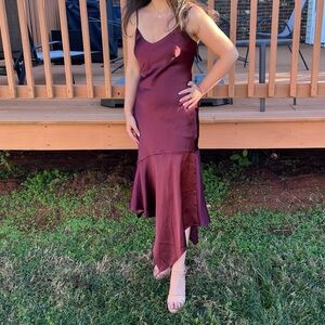 Elegant Wine-Colored Asymmetrical Satin Evening Dress